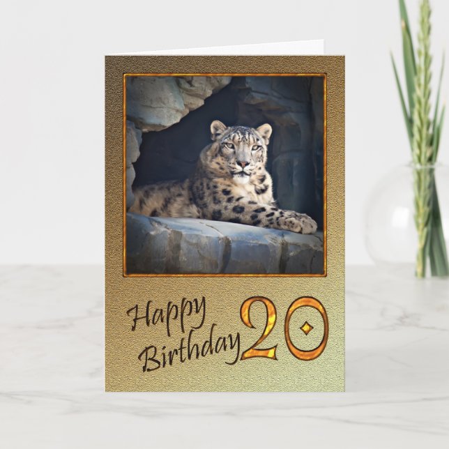 20th Birthday Card with a snow leopard (Front)