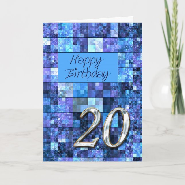 20th Birthday card with abstract squares. (Front)