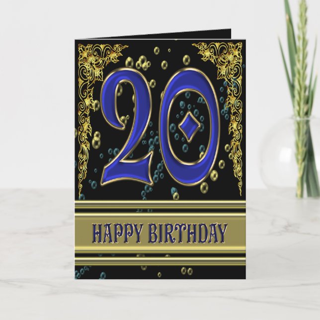 20th birthday card with gold and bubbles (Front)