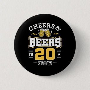 20Th Birthday Cheers And Beers Birthday 6 Cm Round Badge