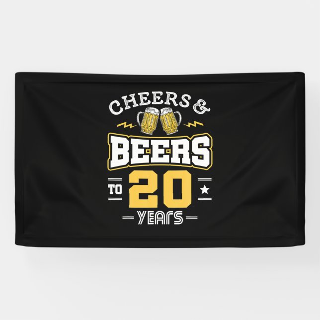 20Th Birthday Cheers And Beers Birthday Banner (Horizontal)