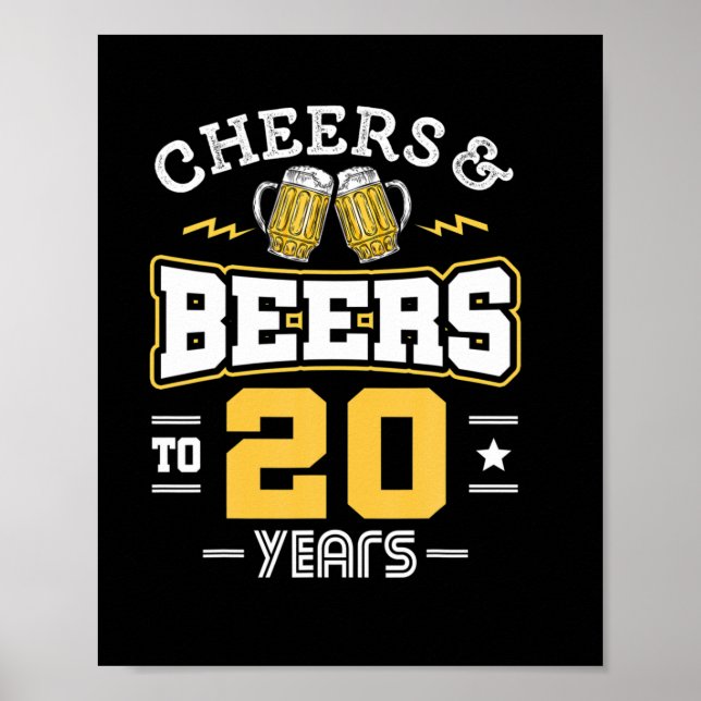 20Th Birthday Cheers And Beers Birthday Poster (Front)