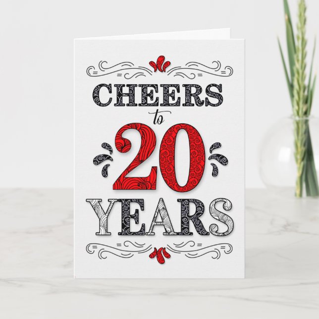 20th Birthday Cheers in Red White Black Pattern Card (Front)