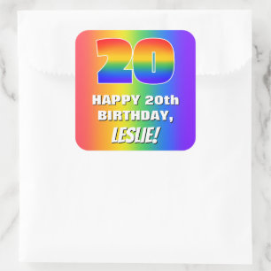 20th Birthday: Colorful, Fun Rainbow Pattern # 20 Square Sticker