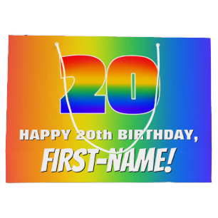 20th Birthday: Colourful, Fun Rainbow Pattern # 20 Large Gift Bag