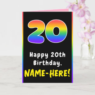 20th Birthday: Colourful Rainbow # 20, Custom Name Card
