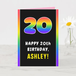 20th Birthday: Colourful Rainbow # 20, Custom Name Card