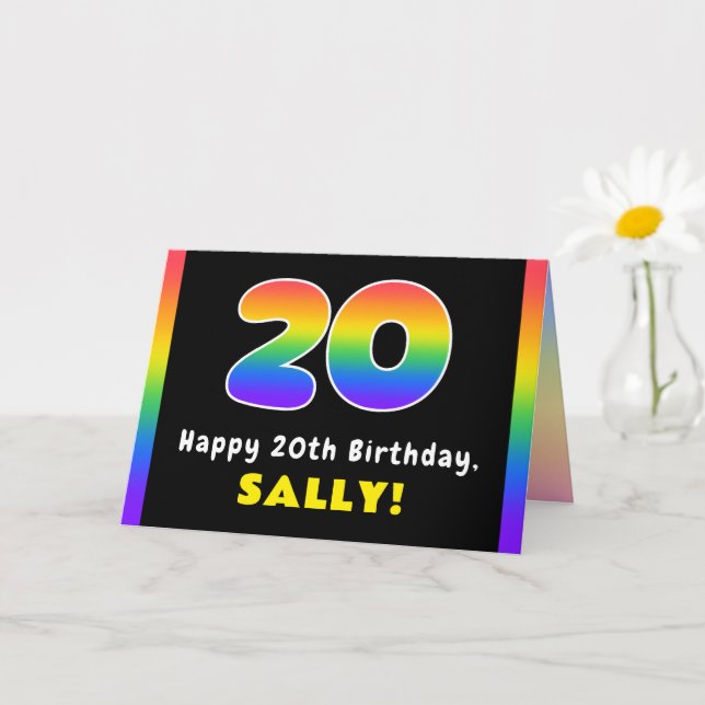 20th Birthday: Colourful Rainbow # 20, Custom Name Card (Small Plant)