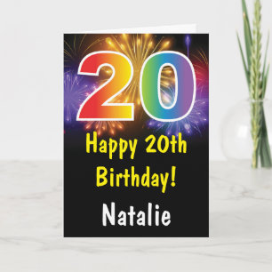 20th Birthday Colourful Rainbow Fireworks Card