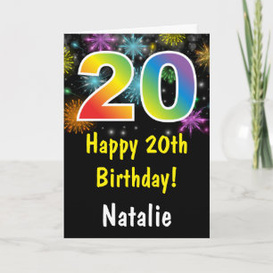 20th Birthday Colourful Rainbow Fireworks Card