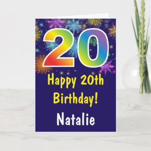 20th Birthday Colourful Rainbow Fireworks Navy Blu Card