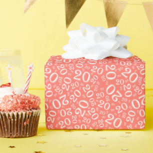 20th Birthday Coral/White Random Number Pattern 20 Wrapping Paper