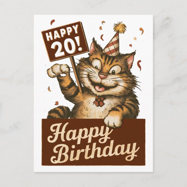 20th birthday cute funny cat vintage postcard (Front)