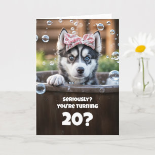 20th Birthday Cute Siberian Husky Puppy  Card