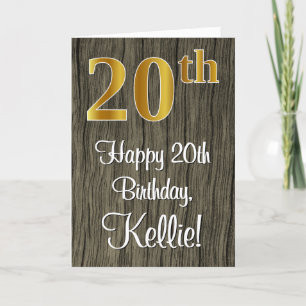 20th Birthday: Elegant Faux Gold Look #, Faux Wood Card