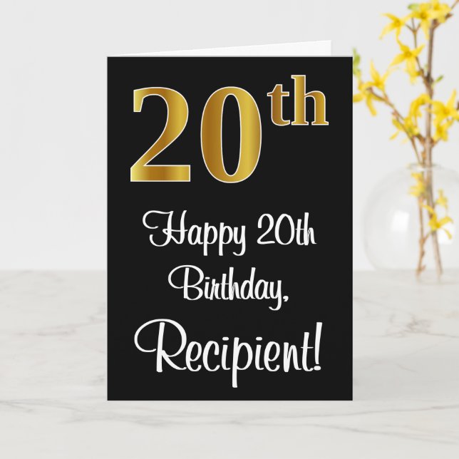 20th Birthday ~ Elegant Luxurious Faux Gold Look # Card (Yellow Flower)
