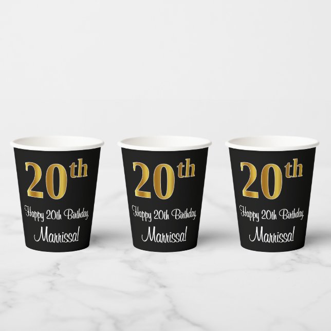 20th Birthday - Elegant Luxurious Faux Gold Look # Paper Cups (Multi)