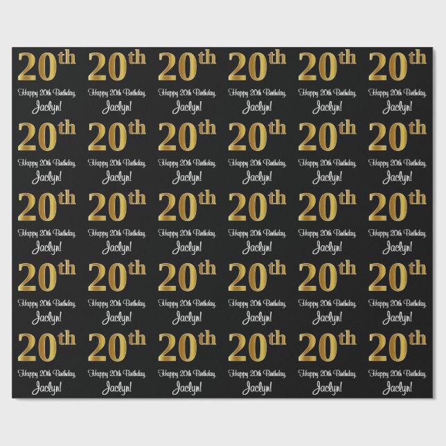 20th Birthday: Elegant Luxurious Faux Gold Look # Wrapping Paper (Flat)