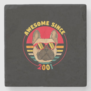 20th birthday french bulldog awesome since 2001 stone coaster