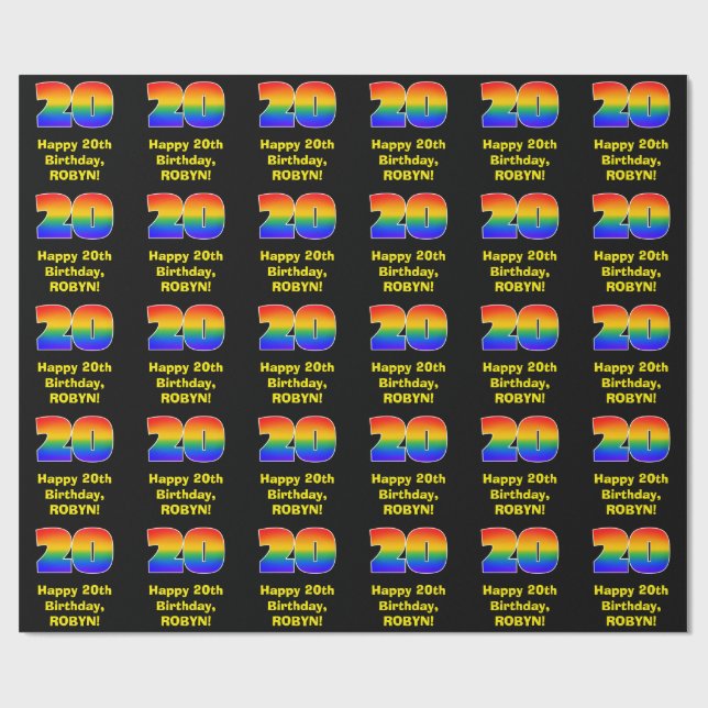 20th Birthday: Fun, Colourful Rainbow Inspired # 2 Wrapping Paper (Flat)
