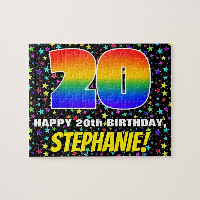 20th Birthday — Fun, Colourful Star Field Pattern Jigsaw Puzzle (Horizontal)