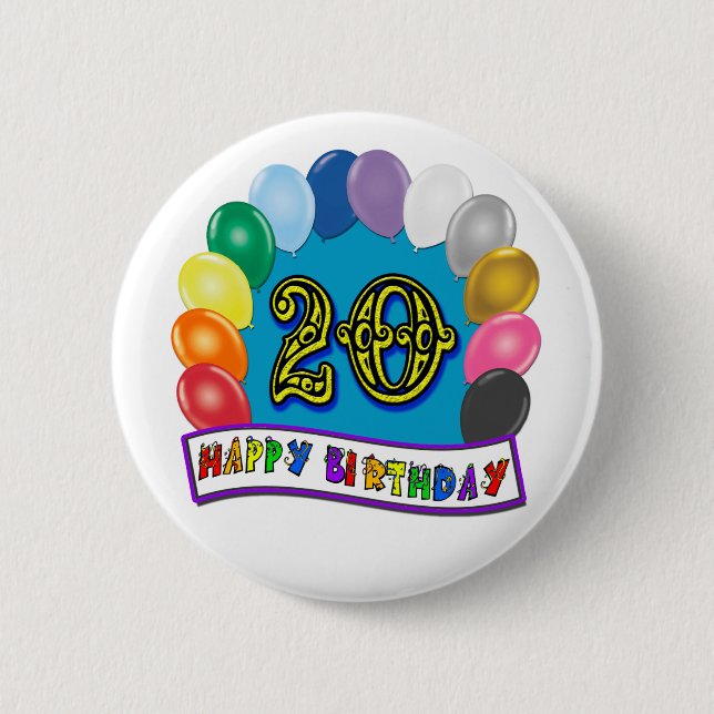 20th Birthday Gifts with Assorted Balloons Design 6 Cm Round Badge (Front)