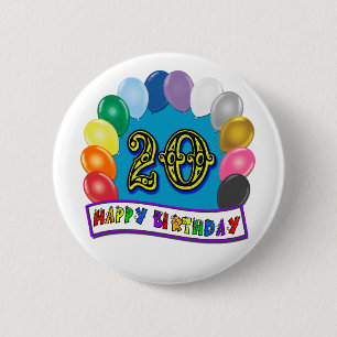 20th Birthday Gifts with Assorted Balloons Design 6 Cm Round Badge