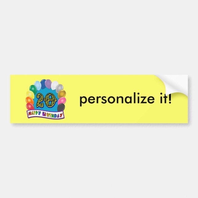 20th Birthday Gifts with Assorted Balloons Design Bumper Sticker (Front)