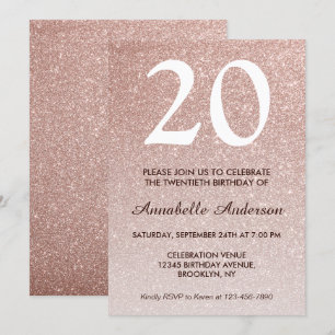 20th Birthday Glam Pink Rose Gold Glitter Ombre Invitation