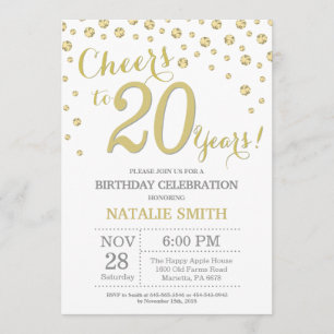 20th Birthday Gold Glitter Diamond Invitation