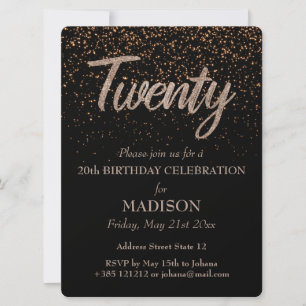 20th Birthday Gold Glitter Invitation