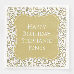 20th Birthday Gold/White Bracket Number Pattern Napkin