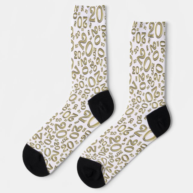 20th Birthday Gold/White Random Number Pattern Socks (Left)