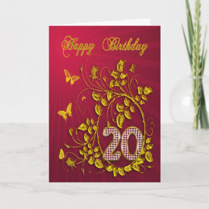 20th Birthday golden butterflies Card