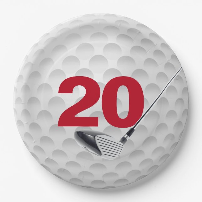 20th Birthday Golf Ball Design Paper Plate (Front)