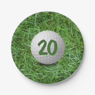 20th Birthday Golf Ball on Grass Paper Plate