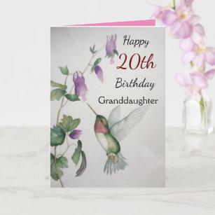 20th Birthday Granddaughter Pretty Hummingbird Card