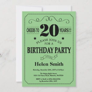 20th Birthday Invitation Black and Green