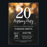 20th Birthday Invitation Gold Glitter<br><div class="desc">20th Birthday Invitation with Gold String Lights with Gold Glitter Background. Gold Birthday. Adult Birthday. Men or Women Bday Invite. 13th 15th 16th 18th 20th 21st 30th 40th 50th 60th 70th 80th 90th 100th, Any age. For further customisation, please click the "Customise it" button and use our design tool to...</div>