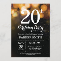 20th Birthday Invitation Gold Glitter