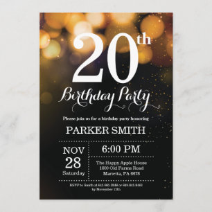 20th Birthday Invitation Gold Glitter