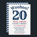 20th Birthday Invitation Mens Navy Blue<br><div class="desc">A funny and striking 20th birthday invitation for a husband,  friend,  father or grandad.</div>