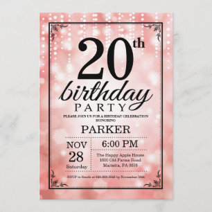20th Birthday Invitation Pink Glitter