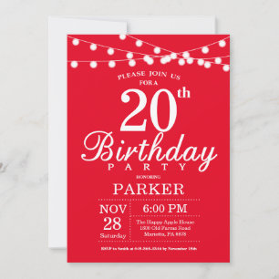 20th Birthday Invitation Red