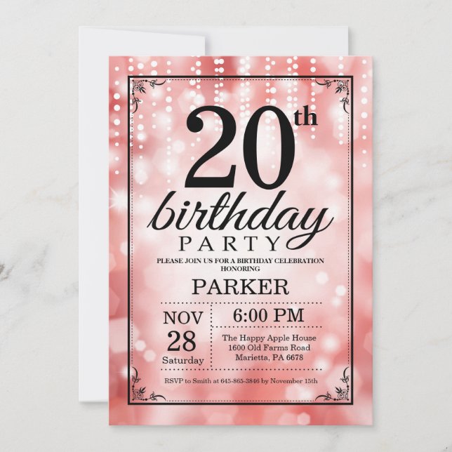 20th Birthday Invitation Red Glitter (Front)