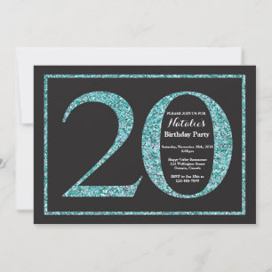 20th Birthday Invitation Teal Glitter Chalkboard
