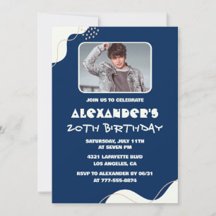 20th birthday invitations Men Photo Simple navy