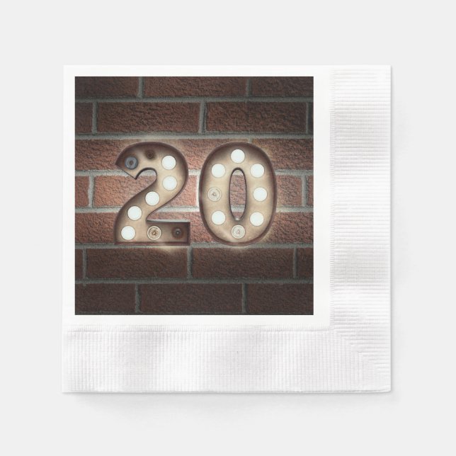 20th birthday marquee sign on brick wall napkin (Front)