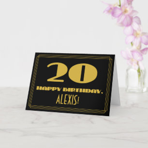 20th Birthday: Name + Art Deco Inspired Look "20" Card