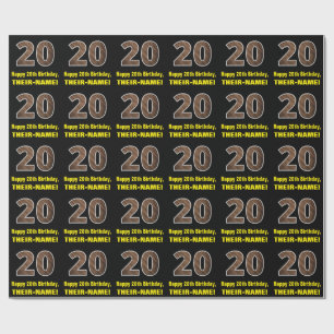 20th Birthday: Name & Faux Wood Grain Pattern "20" Wrapping Paper